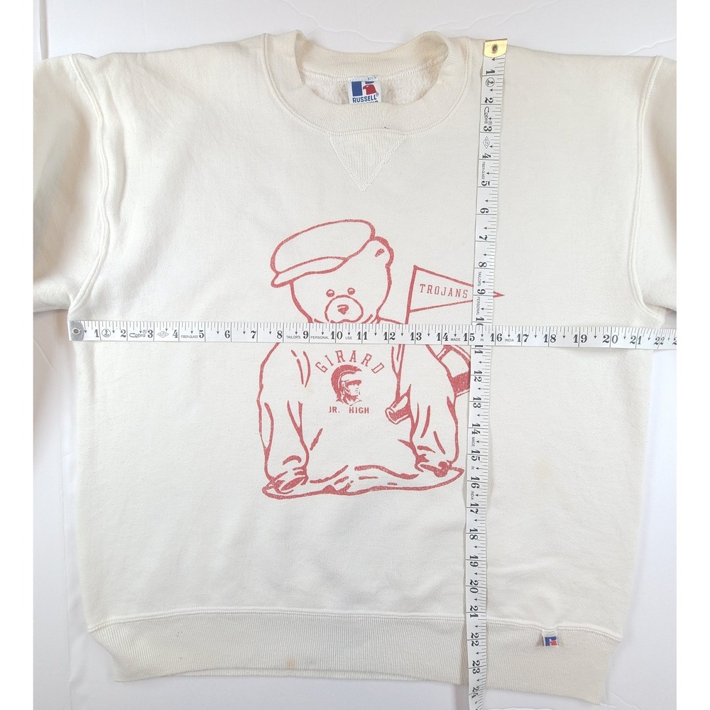 Vintage Russell Athletic Girard Jr High Trojans Bear Sweatshirt Large Mens Beige - Picture 6 of 9